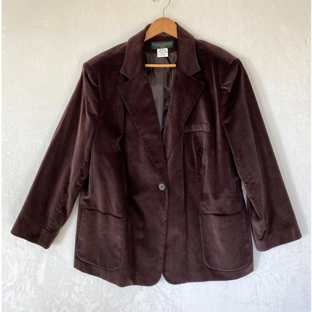 Herve Benard Women's Chocolate Brown Velvet Blazer Holiday Plus Sz 24W 1 Button
